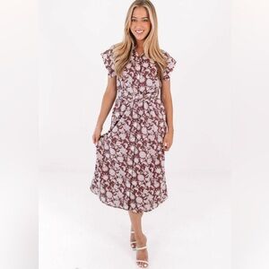 The Faye Belted Button Up Midi Dress - Brown